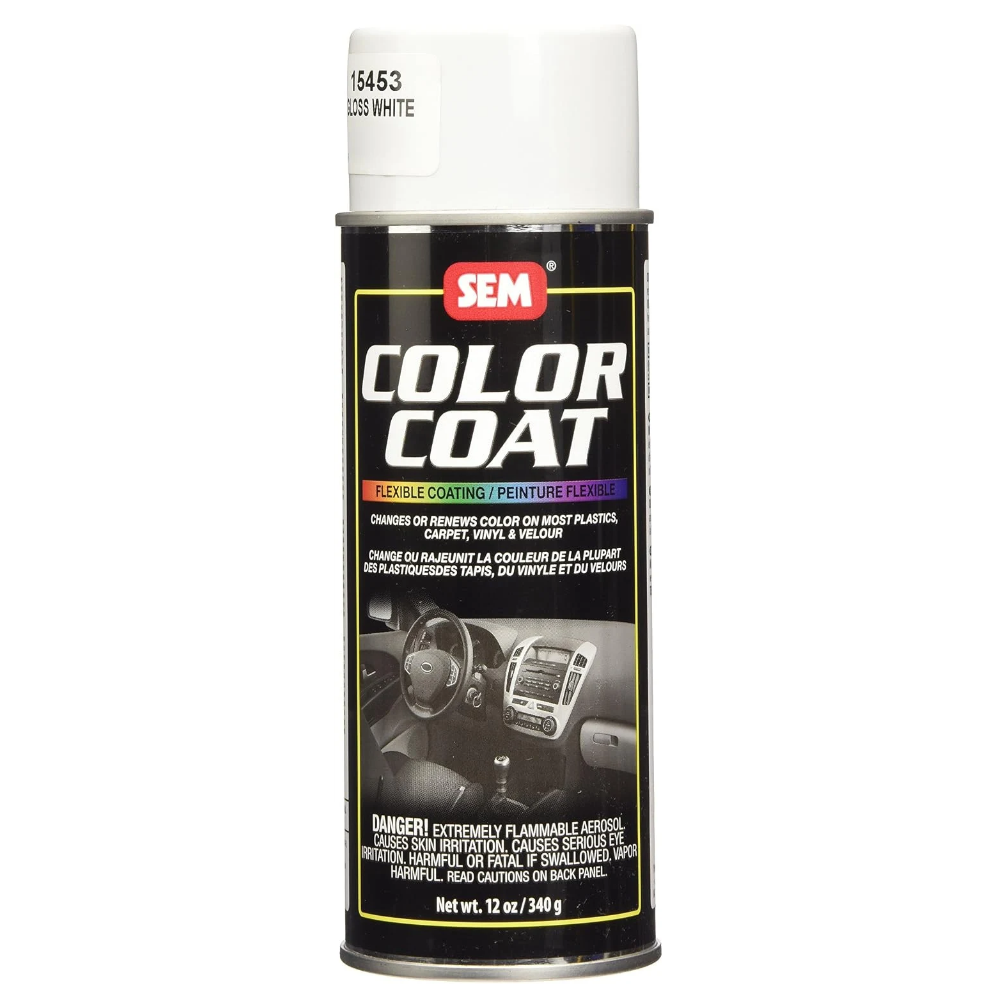 SEM Color Coat Gloss White Aerosol — Flexible Vinyl, Plastic & Carpet Coating (15453), 12 oz