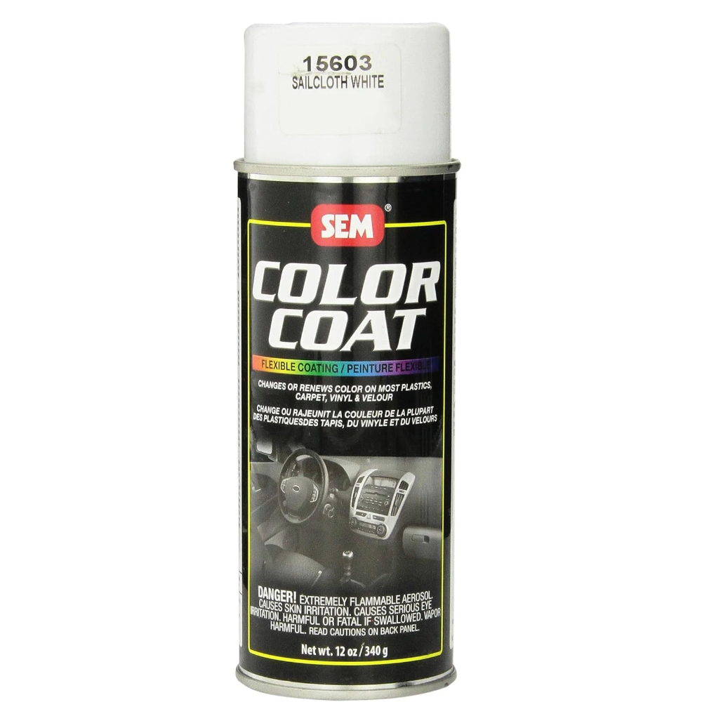SEM Color Coat Sailcloth White Aerosol — Flexible Vinyl, Plastic & Carpet Coating (15603), 12 oz