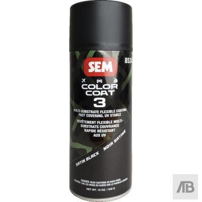 SEM Color Coat Satin Black Aerosol — Flexible Vinyl, Plastic & Carpet Coating (15243/85243), 12 oz